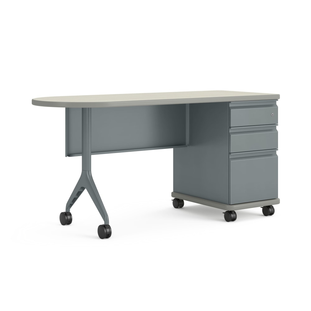 HON SmartLink Single Pedestal Mobile Workstation Teacher Desk With Modesty Panel, 30inH x 60inW x 24inD, Silver Mesh/Titanium MPN:HONTV60M1B9KP8T