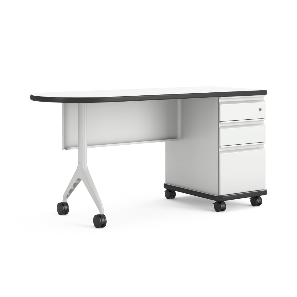 HON SmartLink Single Pedestal Mobile Workstation Teacher Desk With Modesty Panel, 30inH x 60inW x 24inD, Designer White MPN:HONTV60M1DWSPJW