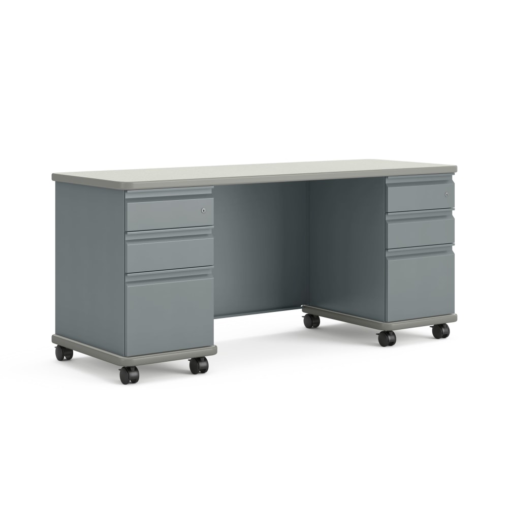 HON SmartLink Double Pedestal Teacher Mobile Workstation With Modesty Panel, 30inH x 66inW x 24inD, Silver Mesh/Titanium MPN:HONTV66M2B9KP8T