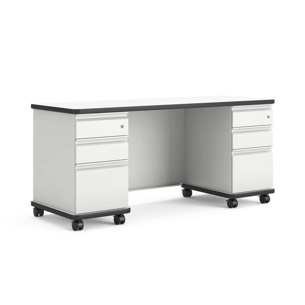 HON SmartLink Double Pedestal Teacher Mobile Workstation With Modesty Panel, 30inH x 66inW x 24inD, Designer White MPN:HONTV66M2DWSPJW