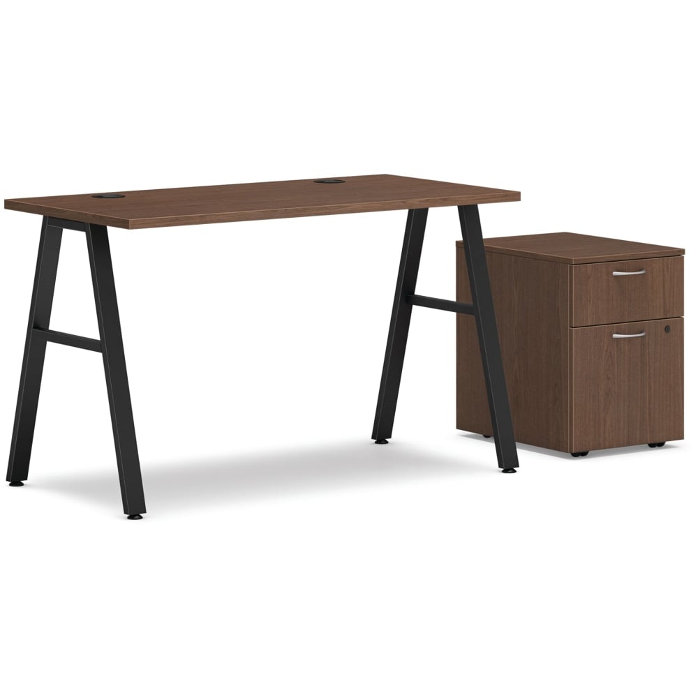 HON Mod 48inW Table Writing Desk With Mobile Storage, Sepia Walnut/Black MPN:HON4824BFSE1ABL