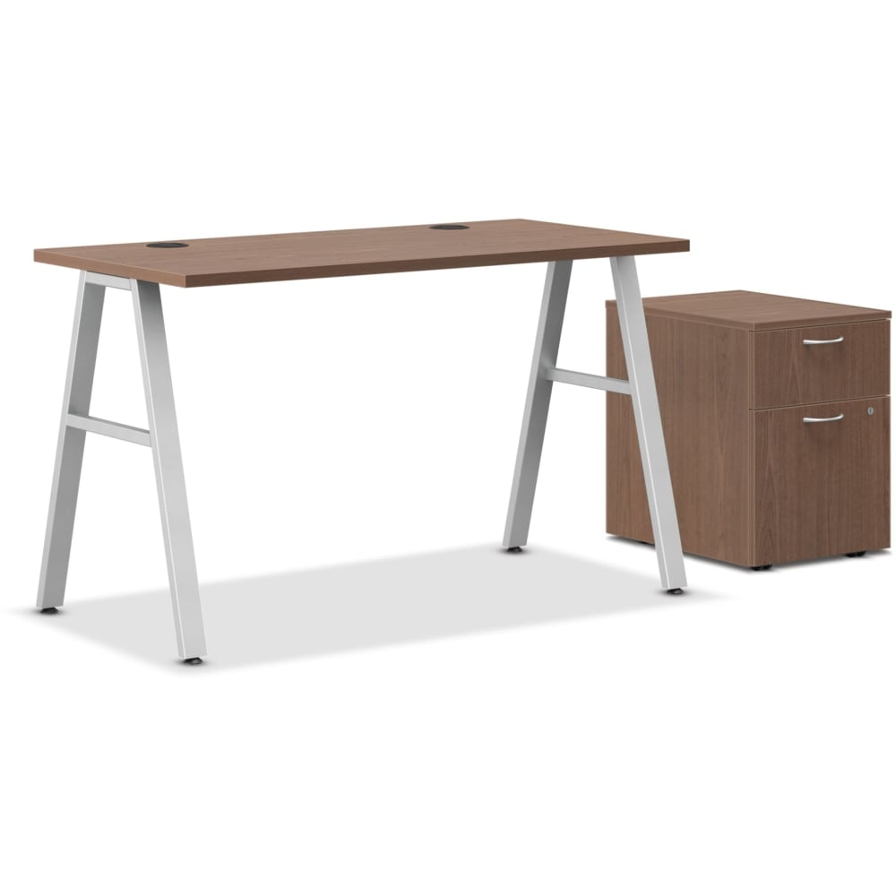 HON Mod 48inW Table Writing Desk With Mobile Storage, Silver/Sepia Walnut MPN:HON4824BFSE1ASV