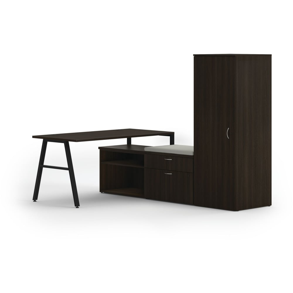 HON Mod 84inW L-Station A-Leg Table Writing Desk, Java Oak/Black/Cool Neutral MPN:HON8460LDKJA1AB