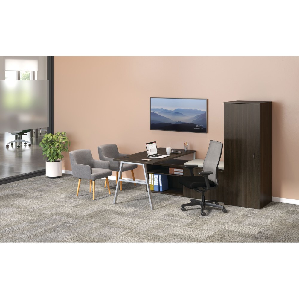 HON Mod 84inW L-Station A-Leg Table Writing Desk, Java Oak/Silver/Cool Neutral MPN:HON8460LDKJA1AS
