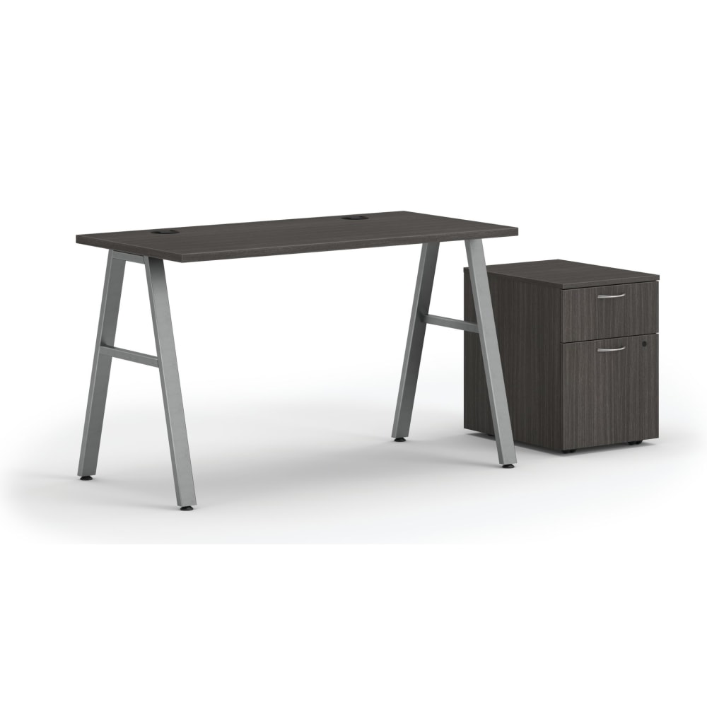 HON Mod 48inW Table Writing Desk With Mobile Storage, Slate Teak/Silver MPN:HONHLPL48BLS1AS