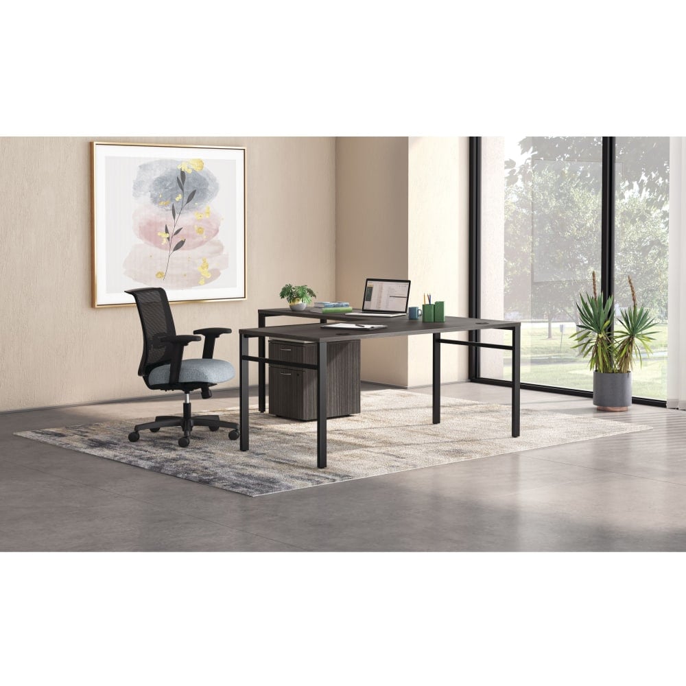 HON Mod 66inW L-Station Table Writing Desk With Mobile Pedestal, Slate Teak/Black/Cool Neutral MPN:HONMOD082