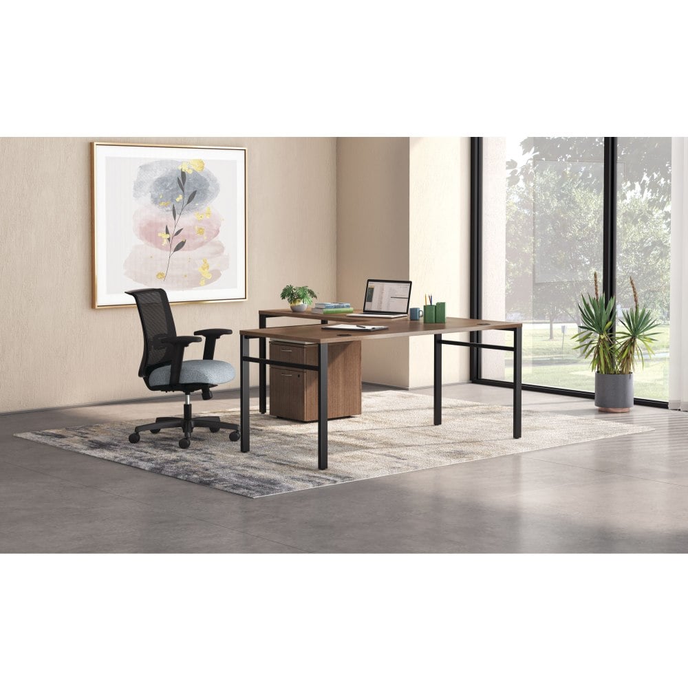 HON Mod 66inW L-Station Table Writing Desk With Mobile Pedestal, Sepia Walnut/Black/Cool Neutral MPN:HONMOD084
