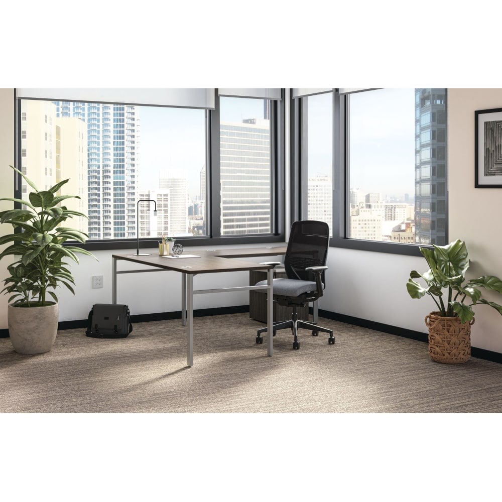 HON Mod 66inW L-Station Table Writing Desk With Mobile Pedestal, Slate Teak/Silver/Cool Neutral MPN:HONMOD087