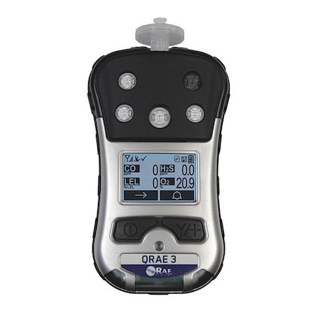 QRAE 3 Multi-Gas Detector, IP65, Audible, Vibrating, Visual, Monochrome, 12 hr Battery Life MPN:M020-11212-141