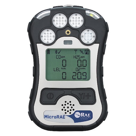 MicroRAE Multi-Gas Detector, IP67, Audible, Vibrating, Visual, Monochrome, 12 hr Battery Life MPN:M031-4111-200