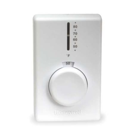Line Voltage Mechanical Thermostat, Heat Only, 50 to 80F, Exposed Dial, 120 to 277V AC, 1H MPN:T4398A1021