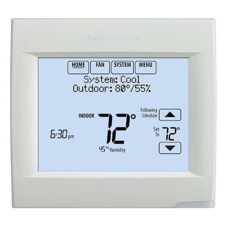 Programmable Thermostat, 7 or Nonprogrammable Programs, 1 H, 1 C, Hardwired/Battery, 18/30VAC MPN:TH8110R1008