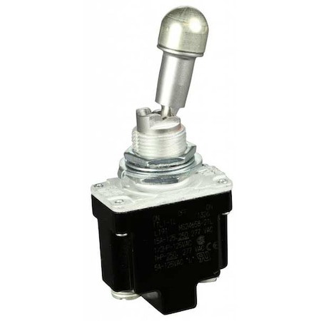 Toggle Switch, SPDT, 3 Connections, Maintained On/Maintained Off/Maintained On, 1 hp, 15A at 277V AC MPN:1TL1-1L