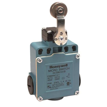Limit Switch, Roller Lever, Rotary, 2NC/2NO, 10A at 300V AC, Actuator Location: Side MPN:GLEA24A1B