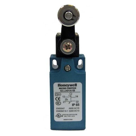 Limit Switch, Roller Lever, Rotary, 1NC/1NO, 10A at 300V AC, Actuator Location: Side MPN:GLLA01A1B