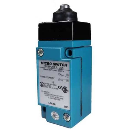 Heavy Duty Limit Switch, Plunger, 1NC/1NO, 10A at 600V AC, Actuator Location: Top MPN:LSC1A