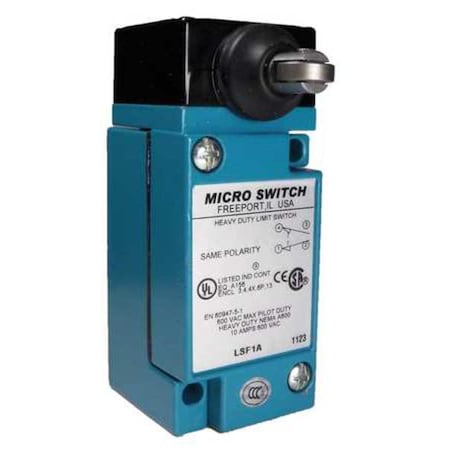 Heavy Duty Limit Switch, Plunger, Roller, 1NC/1NO, 10A at 600V AC, Actuator Location: Side MPN:LSF1A