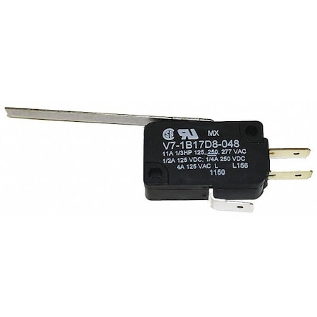 Snap Action Switch - V7 Series, SPDT, Long Lever, 11A 277V AC, QC Terminals MPN:V7-1B17D8-048