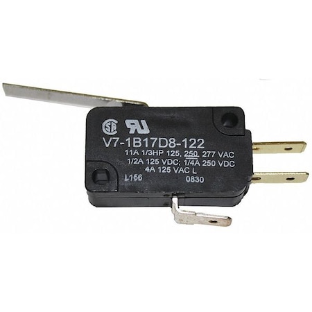 Snap Action Switch - SPDT, Short Lever, 11A 250V AC, Quick Connect Terminals MPN:V7-1B17D8-122