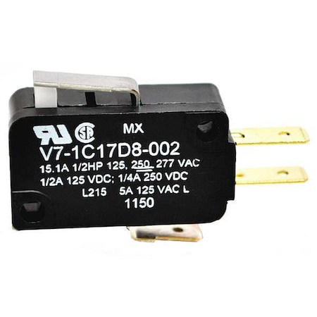Snap Action Switch - SPDT, Short Lever, 15.1A, Quick Connect Terminals MPN:V7-1C17D8-002