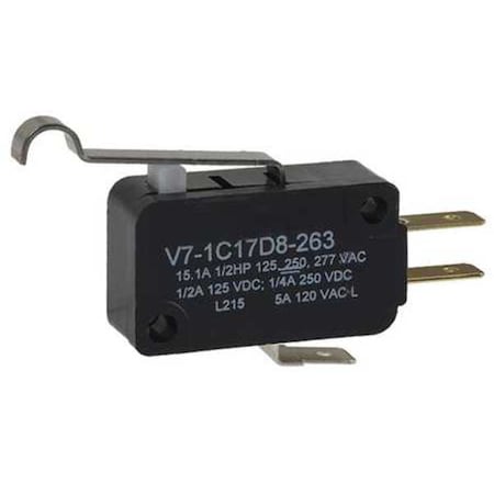 Snap Action Switch - V7 Series, Lever Actuator, SPDT, 15.1A, Miniature MPN:V7-1C17D8-263