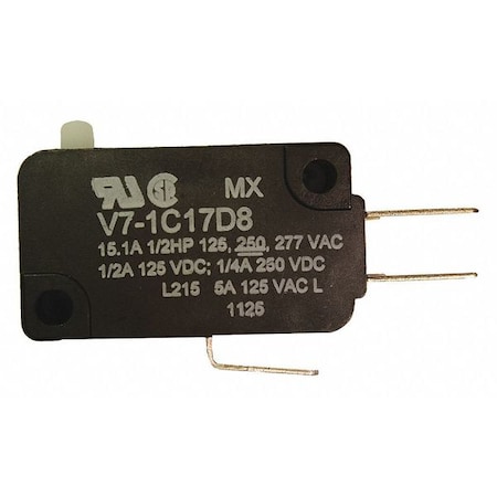 Miniature Snap Action Switch, Pin, Plunger Actuator, SPDT MPN:V7-1C17D8