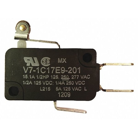Snap Action Switch - V7 Series, SPDT, Roller Lever, 15A, Quick Connect MPN:V7-1C17E9-201