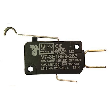 Miniature Snap Action Switch - SPDT, Lever Roller, 10A, Quick Connect MPN:V7-3E19E9-263
