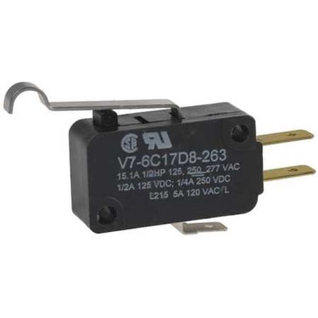 Miniature Snap Action Switch, Lever, Simulated Roller Actuator, SPDT MPN:V7-6C17D8-263