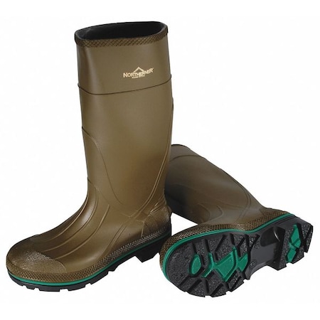 Rubber Boots, Plain Toe, Defined Heel, Waterproof, Oil Resistant Sole, Olive, Size 15 MPN:75120/15