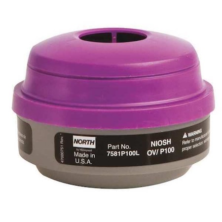 Combination Cartridge/Filter, Organic Vapor (OV)/P100, Threaded, Black/Magenta, 1 Pair MPN:7581P100L