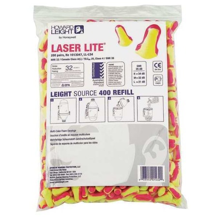 Laser Lite® Disposable Foam, Ear Plug Dispenser Refill, Contoured-T Shape, 32 dB, Pink, Yellow MPN:LL-LS4-REFILL