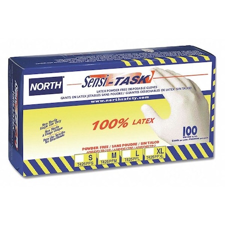 Sensi-Task, Disposable Gloves, 5 mil Palm, Natural Rubber Latex, Powder-Free, M, 100 PK, White MPN:T425PF/M