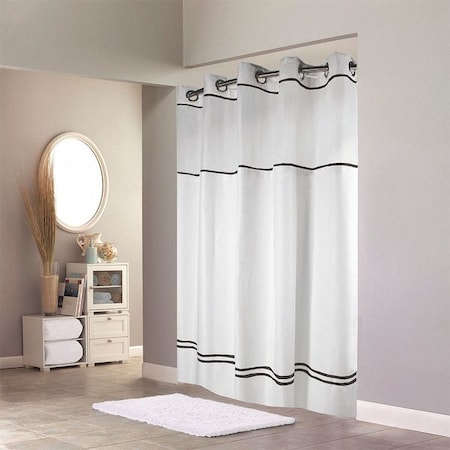 Shower Curtain, Plastic, Black, White, 71 in W, 74 in L MPN:HBH40MYS0110SL74AM