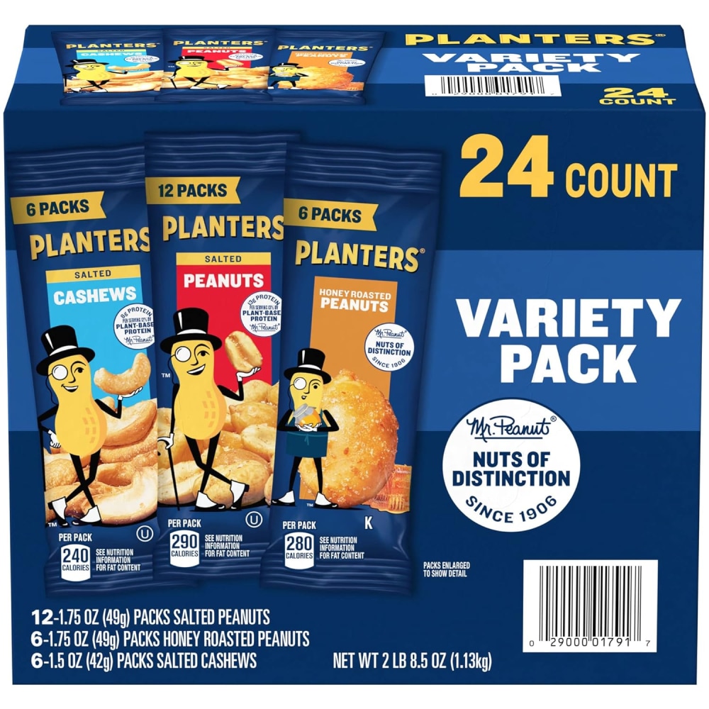 PLANTERS Peanuts & Cashews Nuts Variety Pack 1.7 oz, 24 Count MPN:220-00423