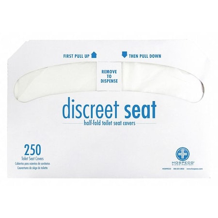 Toilet Seat Covers, Discreet Seat, 1/2 Fold, 16 3/4 in x 14 1/2 in, 250 Sheets/Pack, White, 20PK MPN:DS-5000