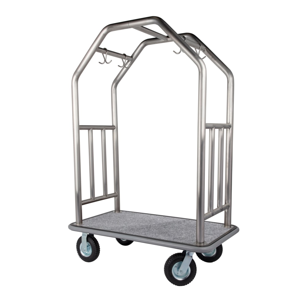 Hospitality 1 Source Estate Bellmans Cart, 71inH x 48inW x 27inD, Gray Carpet/Brushed Silver MPN:ESBSGG-8