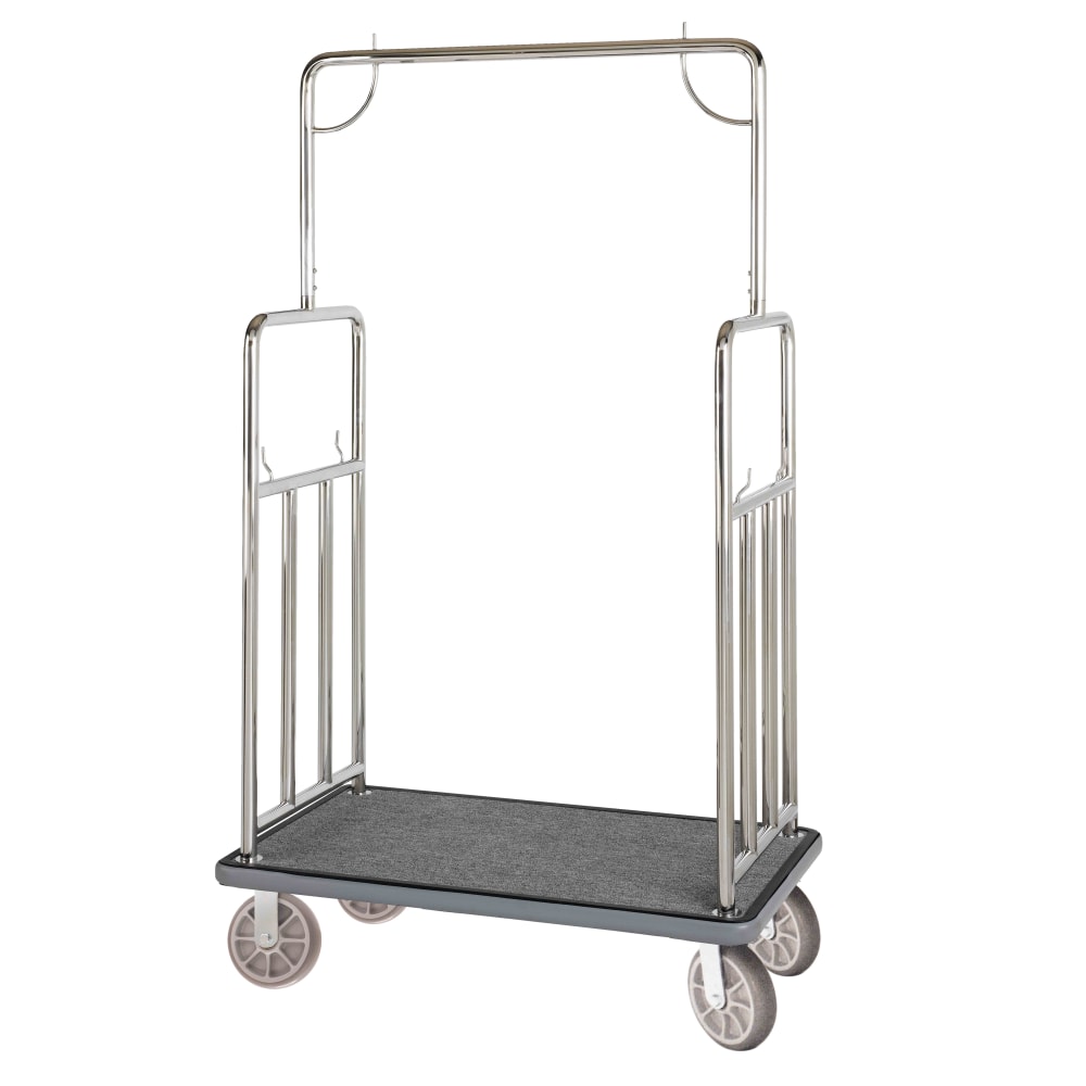 Hospitality 1 Source Classic Bellman's Cart, 74inH x 43inW x 25inD, Gray Carpet/Silver MPN:RBCF107-SS