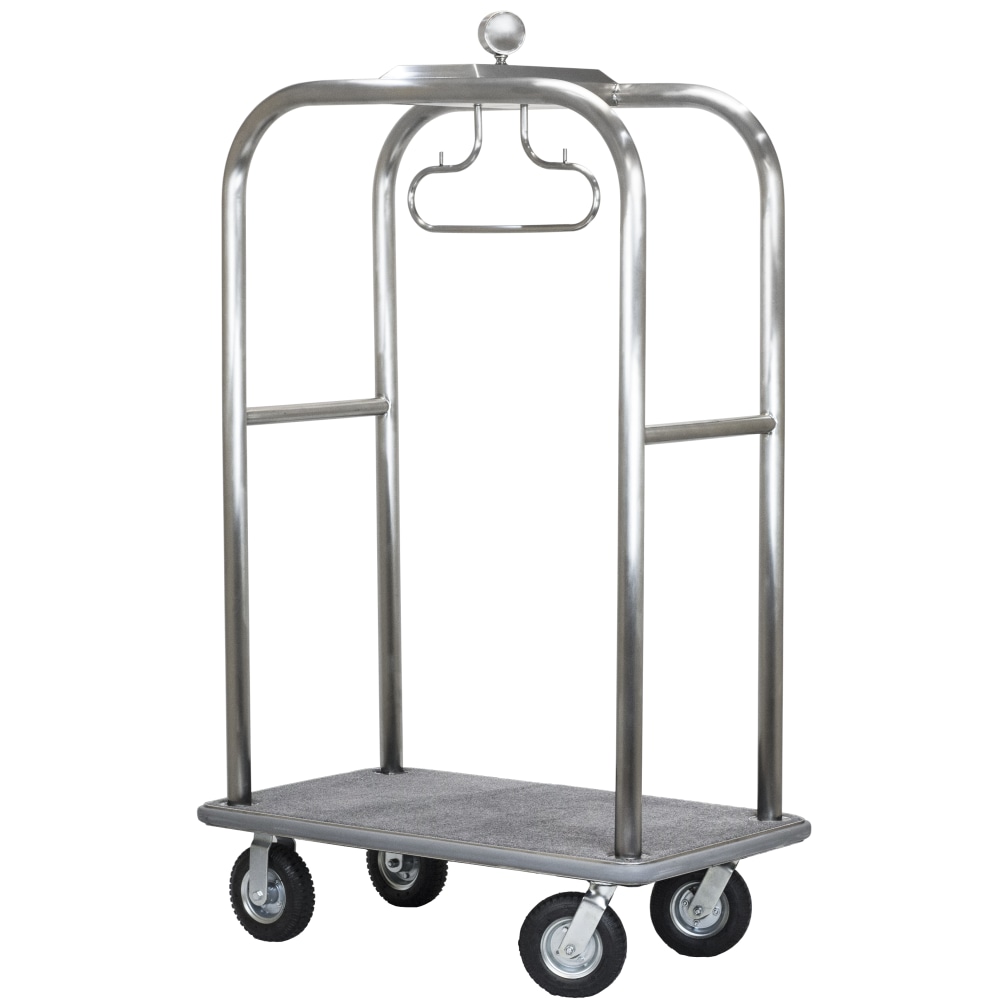 Hospitality 1 Source Boardwalk Bellmans Cart, 76inH x 48inW x 27inD, Black Carpet/Brushed Silver MPN:RTBOARDWALK-2A