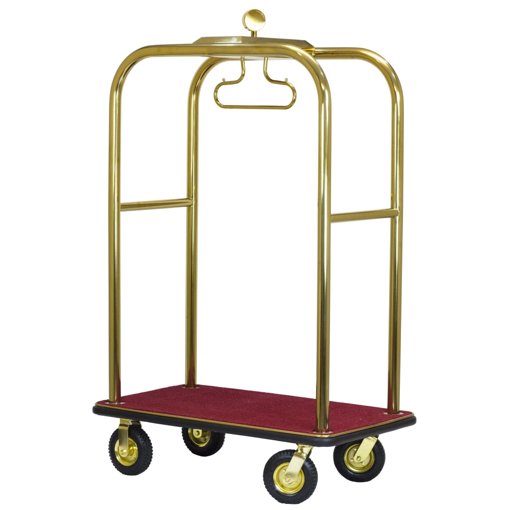 Hospitality 1 Source Boardwalk Bellmans Cart, 76inH x 48inW x 27inD, Burgundy Carpet/Titanium Gold MPN:RTBOARDWALK