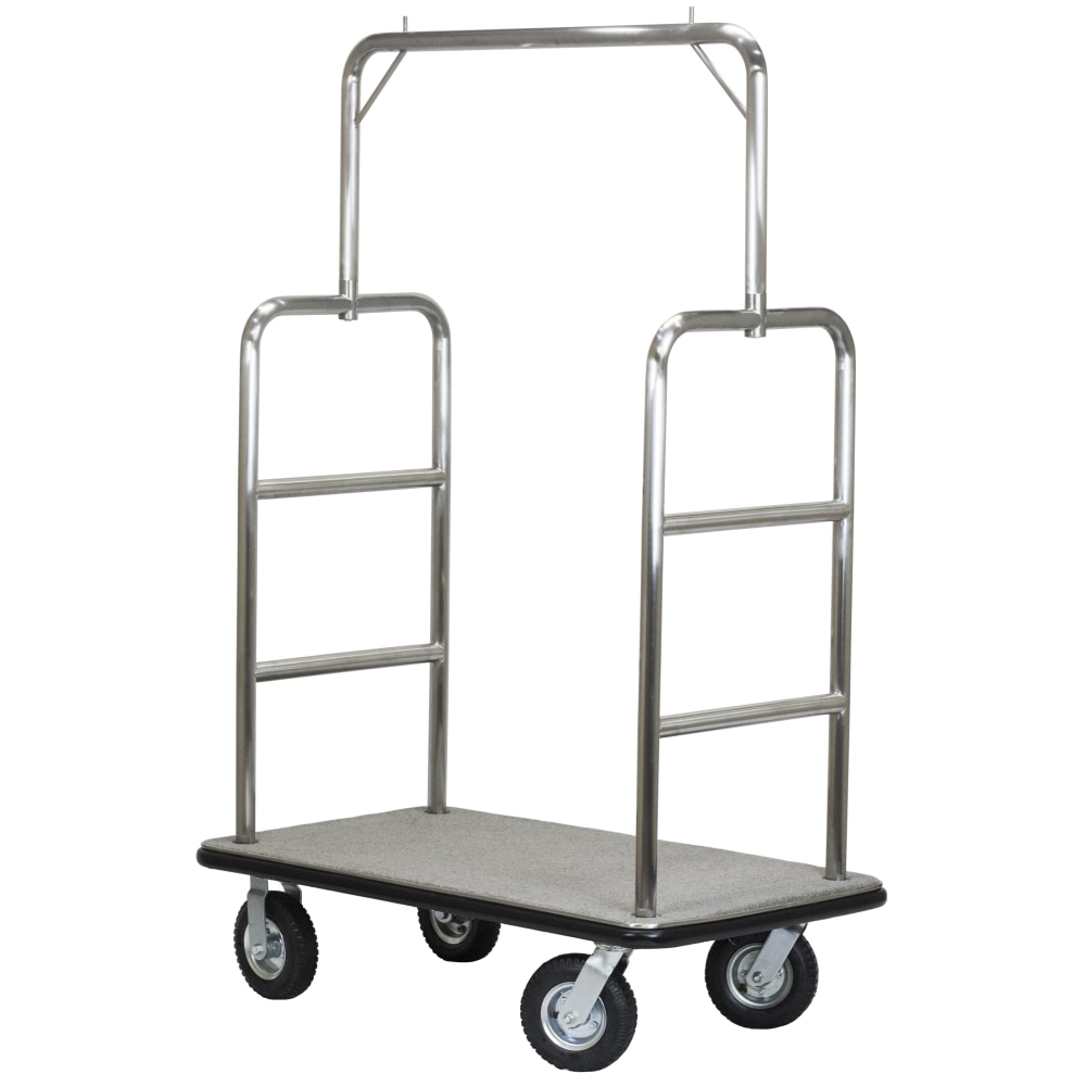 Hospitality 1 Source Midtown Bellmans Cart, 71inH x 48inW x 27inD, Gray Carpet/Brushed Silver MPN:TMIDTOWN