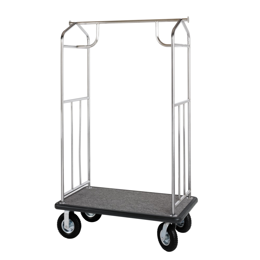 Hospitality 1 Source Transporter Bellmans Cart, 68inH x 43inW x 25inD, Gray Carpet/Silver MPN:XDBCSS-6