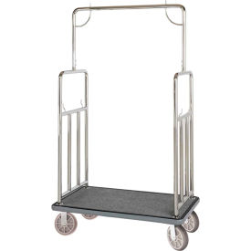 Hospitality 1 Source Classic Bellman Cart BCF107SS Straight Uprights Gray Carpet Gray Bumper BCF107SS