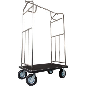 Hospitality 1 Source Brass Transporter Bellman Cart Straight Uprights Black Carpet Black Bumper XDBCBP-BLBL