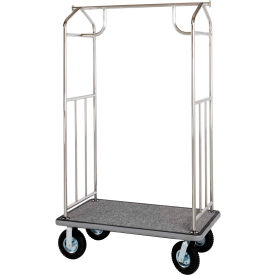 Hospitality 1 Source Chrome Transporter Bellman Cart Straight Uprights Gray Carpet Gray Bumper XDBCEC-GG