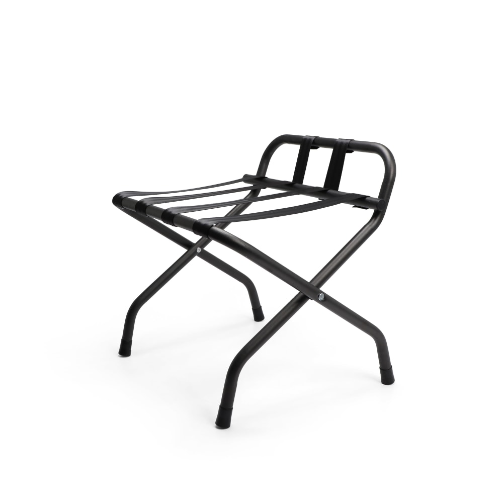 Hospitality 1 Source Metal Luggage Racks With Backrests, 26inH x 22inW x 17inD, Black, Pack Of 4 Racks MPN:LRBRSTBL
