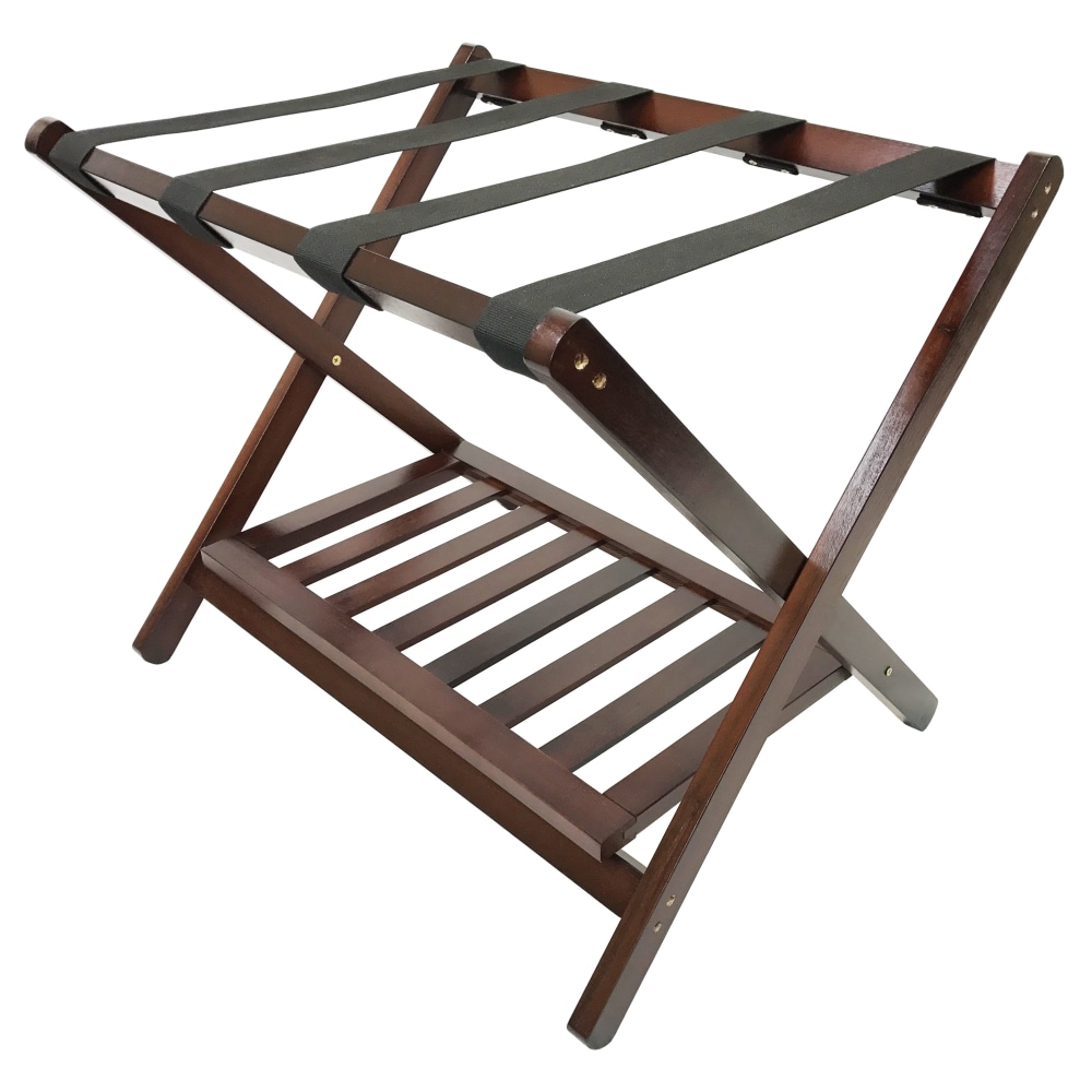 Hospitality 1 Source Wooden Luggage Racks With Shoe Shelves, 26in x 26in x 17in, Walnut, Pack Of 4 Racks MPN:LRWSTD-SR01