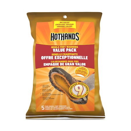 Foot Warmer, Air-Activated, Up to 9 hours Heating Time, Avg Temp 99 Degrees F, PK5 MPN:HFINS5PK