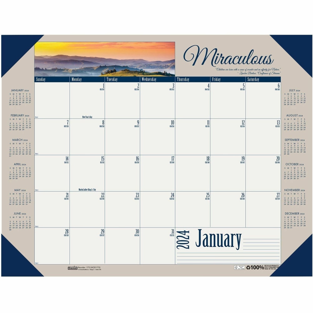 House of Doolittle Earthscapes Motivational Desk Pad - Julian Dates - Monthly- January 2024 - December 2024 - HOD175 MPN:HOD175