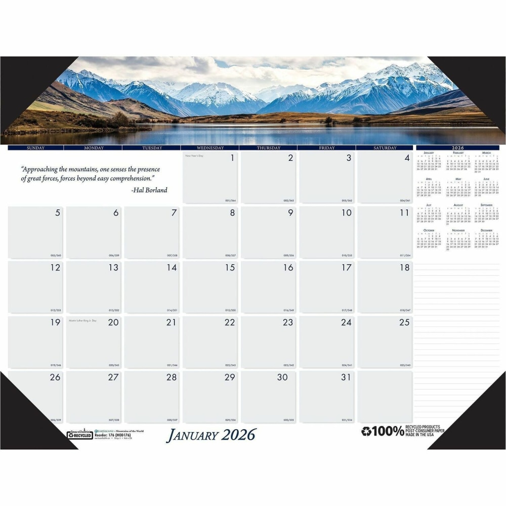House of Doolittle EarthScapes Mountains Desk Pad - Julian Dates - Monthly- January 2024 - December 2024 - HOD176 MPN:HOD176